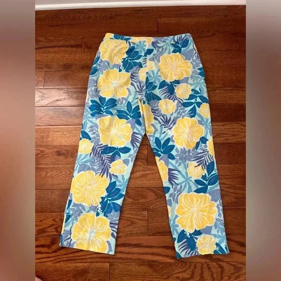 Lilly Pulitzer Blue and Yellow Floral Cropped Capri Pants Sz8 - Picture 1 of 9